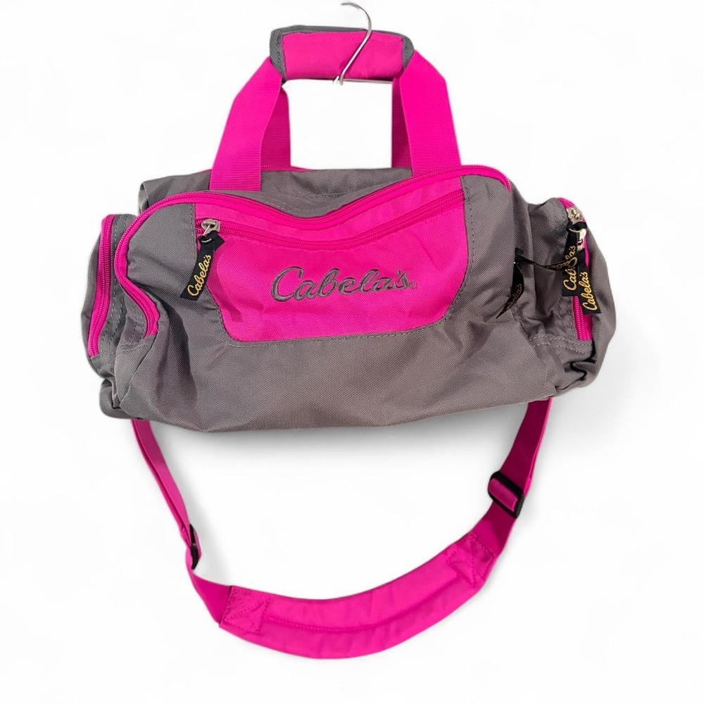 Cabela's Pink & Gray Fabric Tackle Bag Soft Sided 7 Pockets Adjustable Straps